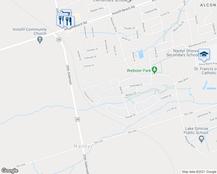 map of restaurants, bars, coffee shops, grocery stores, and more near 2006 Romina Court in Innisfil