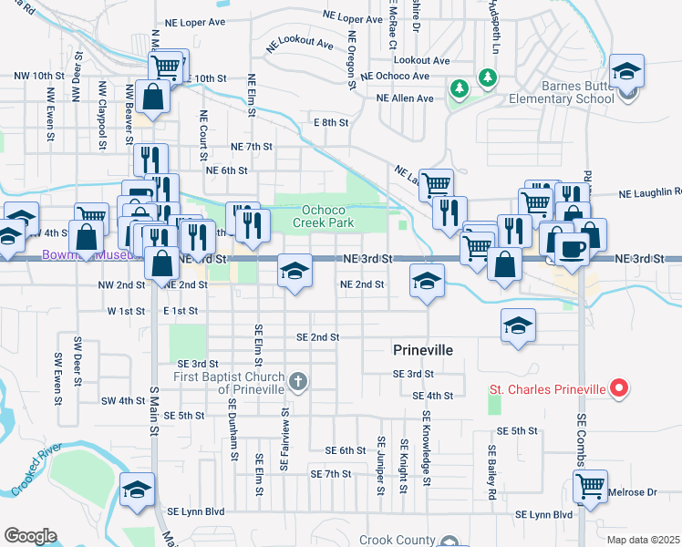 map of restaurants, bars, coffee shops, grocery stores, and more near 270 Northeast Holly Street in Prineville