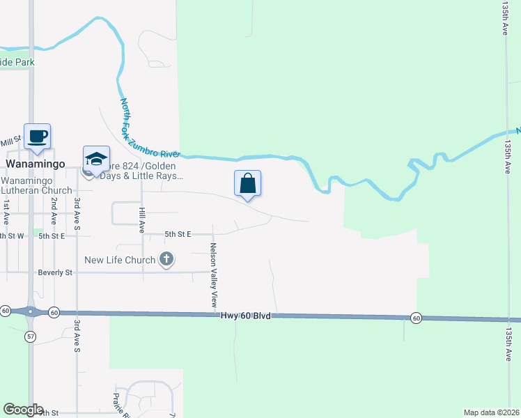 map of restaurants, bars, coffee shops, grocery stores, and more near 911 3rd Street East in Wanamingo