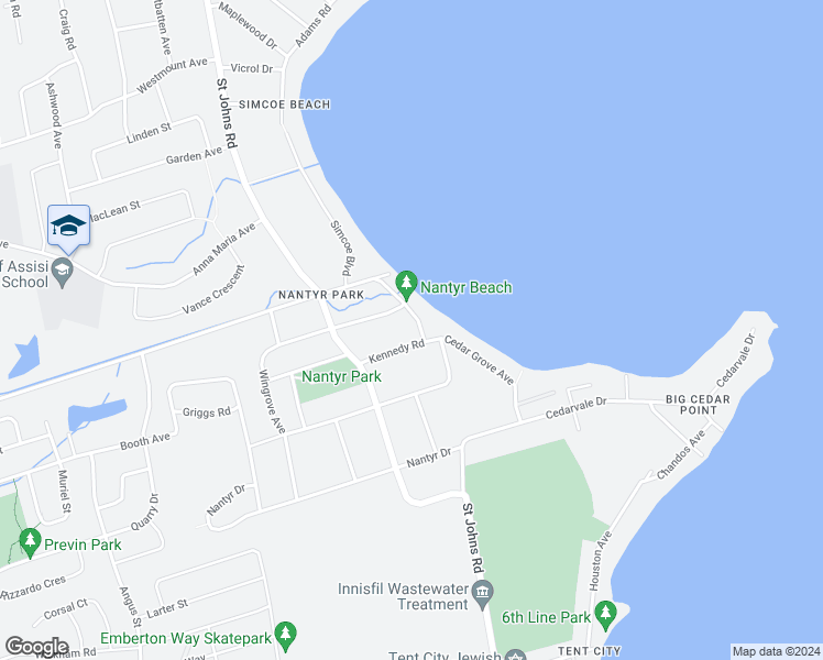 map of restaurants, bars, coffee shops, grocery stores, and more near 1754 Cross Street in Innisfil