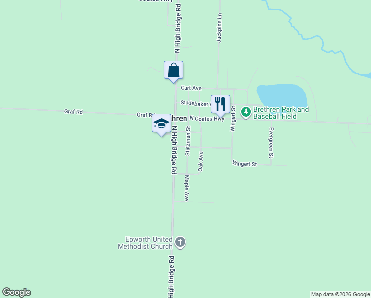 map of restaurants, bars, coffee shops, grocery stores, and more near 14041 Blickenstaff in Brethren