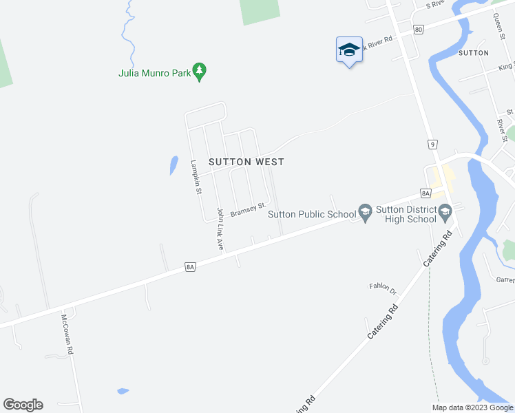 map of restaurants, bars, coffee shops, grocery stores, and more near 47 Bramsey Street in Georgina