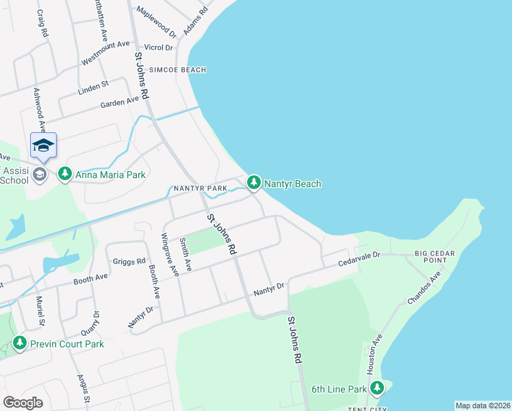 map of restaurants, bars, coffee shops, grocery stores, and more near 1760 Cross Street in Innisfil