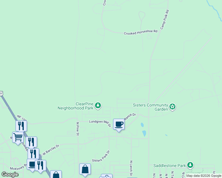 map of restaurants, bars, coffee shops, grocery stores, and more near 15685 Trapper Point Road in Sisters