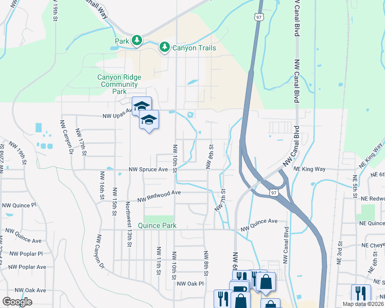 map of restaurants, bars, coffee shops, grocery stores, and more near 2929 Northwest 9th Lane in Redmond