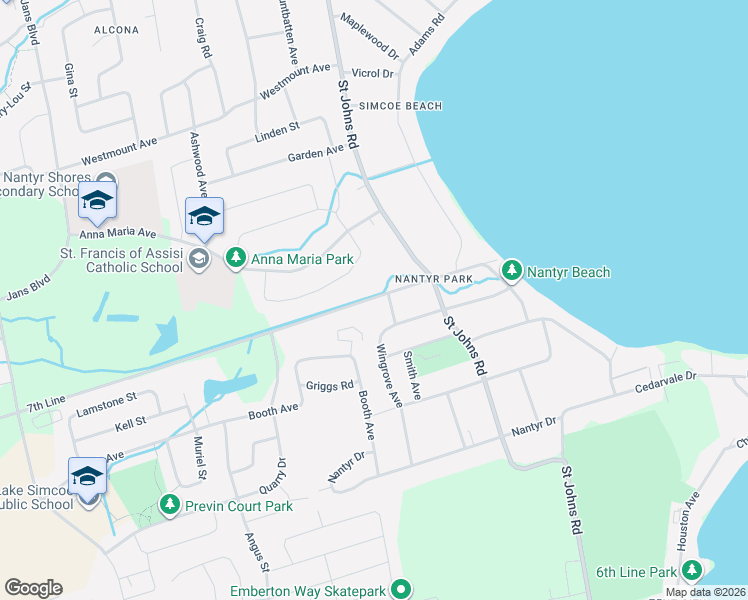 map of restaurants, bars, coffee shops, grocery stores, and more near 957 7th Line in Innisfil