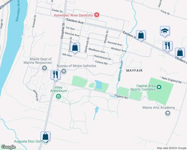 map of restaurants, bars, coffee shops, grocery stores, and more near 22-198 Glenridge Dr in Augusta