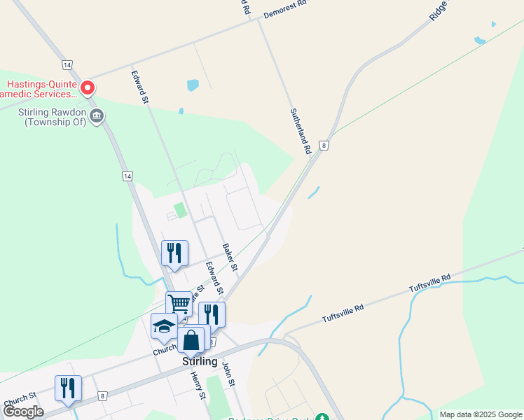 map of restaurants, bars, coffee shops, grocery stores, and more near 202 William Street in Stirling