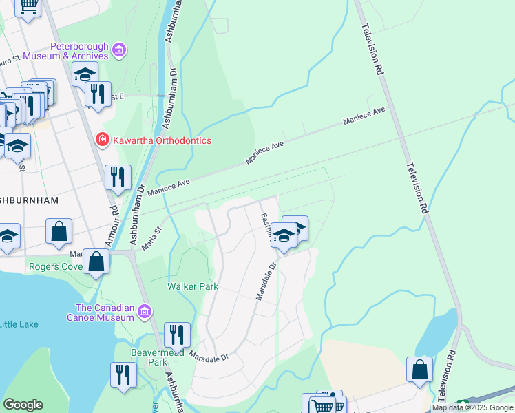 map of restaurants, bars, coffee shops, grocery stores, and more near in Peterborough