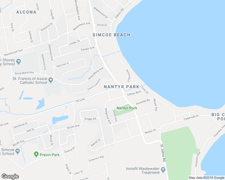 map of restaurants, bars, coffee shops, grocery stores, and more near 929 7th Line in Innisfil