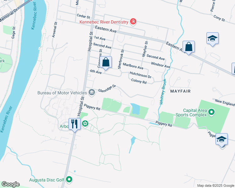 map of restaurants, bars, coffee shops, grocery stores, and more near 54 Glenridge Drive in Augusta