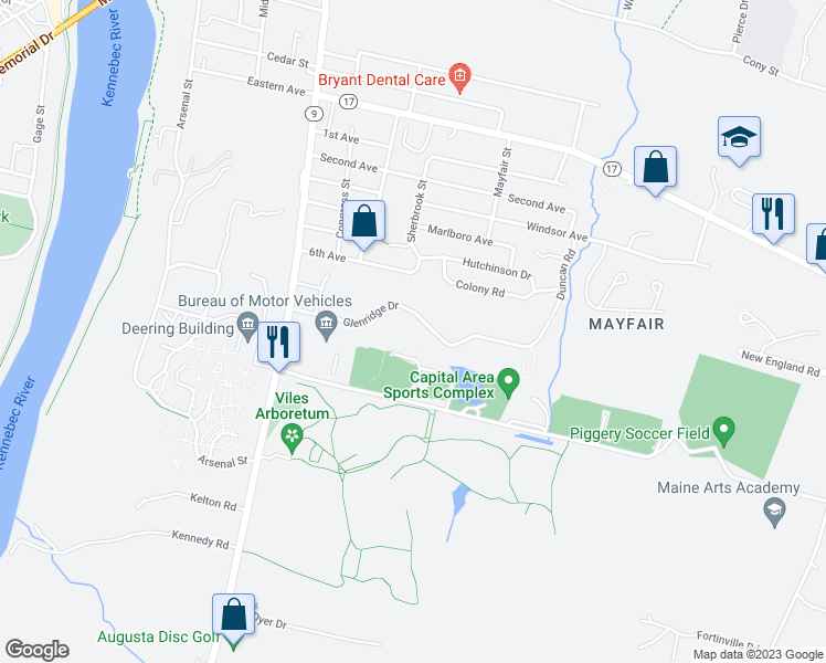 map of restaurants, bars, coffee shops, grocery stores, and more near 82 Glenridge Drive in Augusta