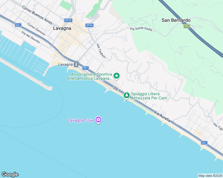 map of restaurants, bars, coffee shops, grocery stores, and more near Lungomare Labonia in Lavagna