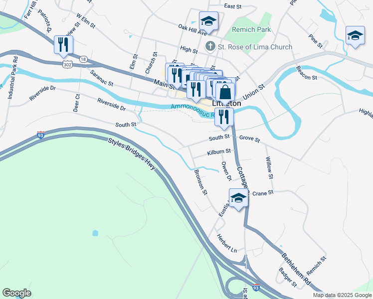 map of restaurants, bars, coffee shops, grocery stores, and more near 109 South Street in Littleton
