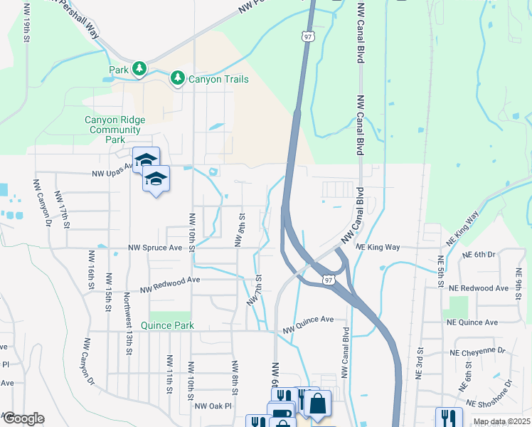 map of restaurants, bars, coffee shops, grocery stores, and more near 3000 Northwest 7th Street in Redmond