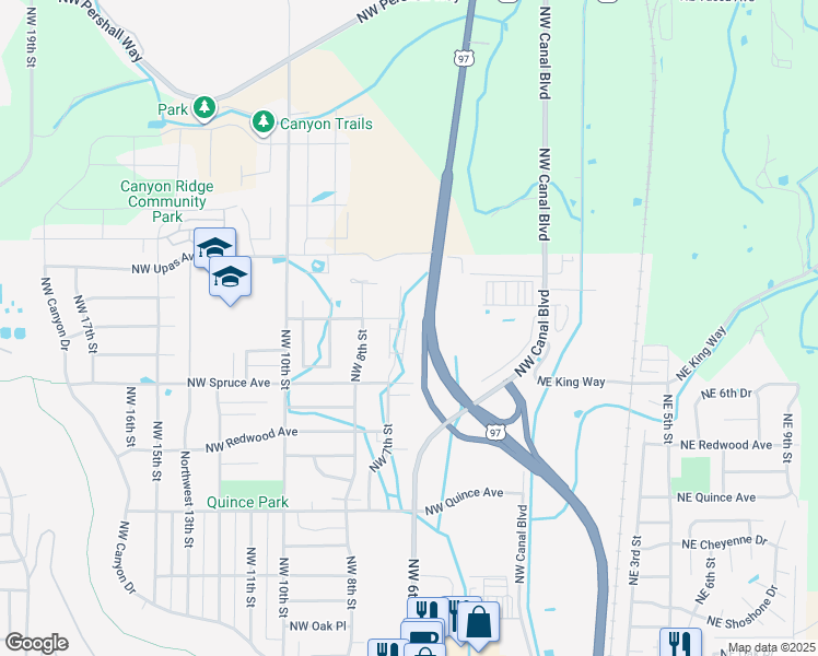 map of restaurants, bars, coffee shops, grocery stores, and more near 2930 Northwest 7th Street in Redmond