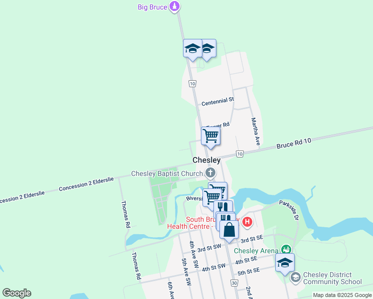 map of restaurants, bars, coffee shops, grocery stores, and more near Palmer Marie Lane in Chesley