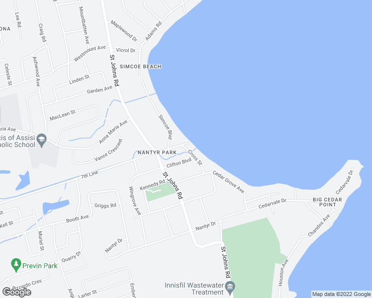 map of restaurants, bars, coffee shops, grocery stores, and more near 1790 Cross Street in Innisfil
