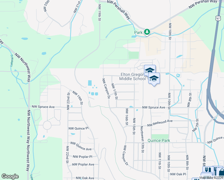map of restaurants, bars, coffee shops, grocery stores, and more near 1684 Northwest Teakwood Lane in Redmond