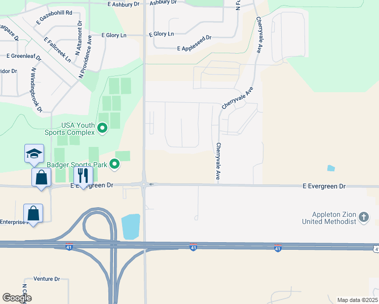 map of restaurants, bars, coffee shops, grocery stores, and more near 3531 Tulip Trail in Appleton