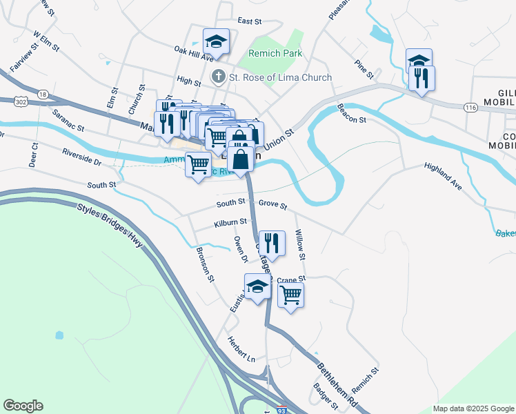 map of restaurants, bars, coffee shops, grocery stores, and more near 31 Cottage Street in Littleton