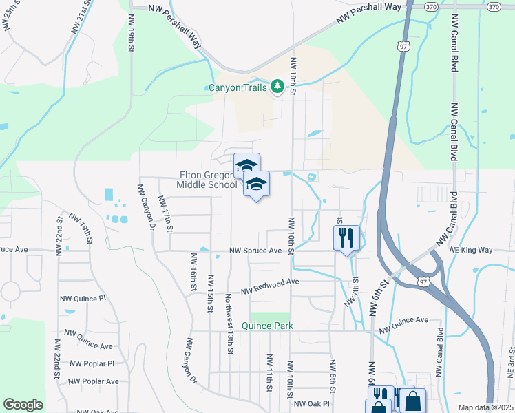 map of restaurants, bars, coffee shops, grocery stores, and more near 1200 Northwest Upas Avenue in Redmond