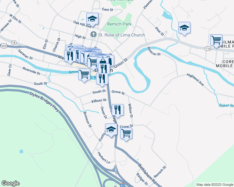 map of restaurants, bars, coffee shops, grocery stores, and more near 31 Cottage Street in Littleton