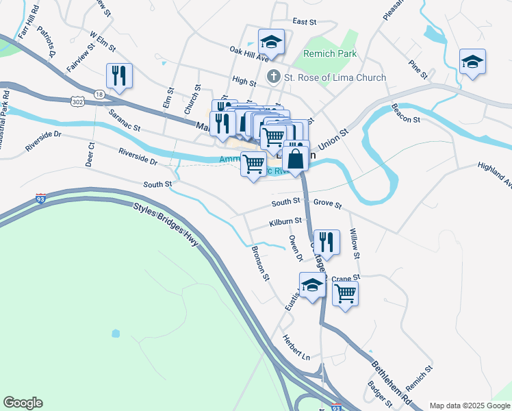 map of restaurants, bars, coffee shops, grocery stores, and more near 109 South Street in Littleton