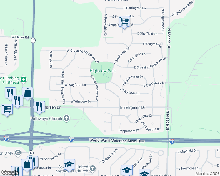 map of restaurants, bars, coffee shops, grocery stores, and more near 4216 North Wedgewood Drive in Appleton