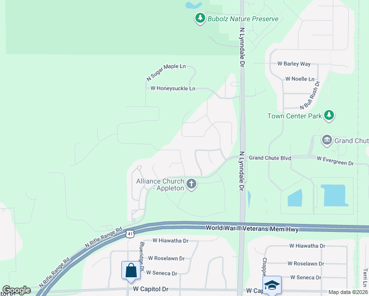 map of restaurants, bars, coffee shops, grocery stores, and more near 2752 West Wellspring Drive in Appleton