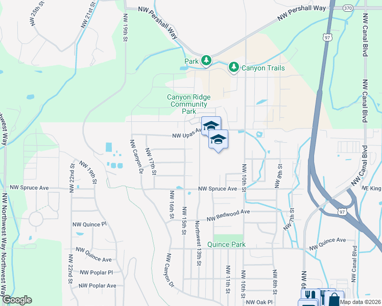 map of restaurants, bars, coffee shops, grocery stores, and more near 1454 Northwest Teakwood Court in Redmond