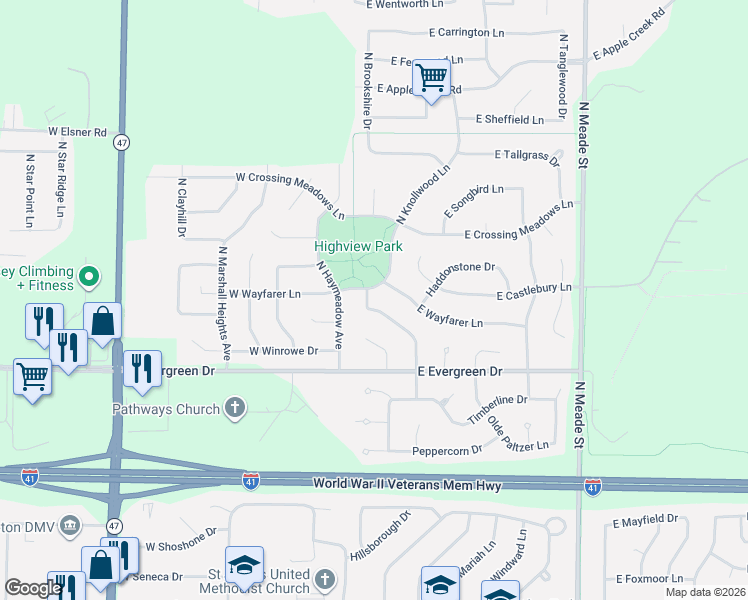 map of restaurants, bars, coffee shops, grocery stores, and more near 4216 Wedgewood Drive in Appleton