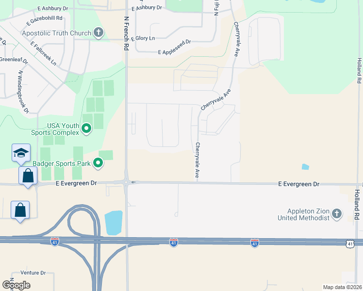 map of restaurants, bars, coffee shops, grocery stores, and more near 3500 Tulip Trail in Appleton