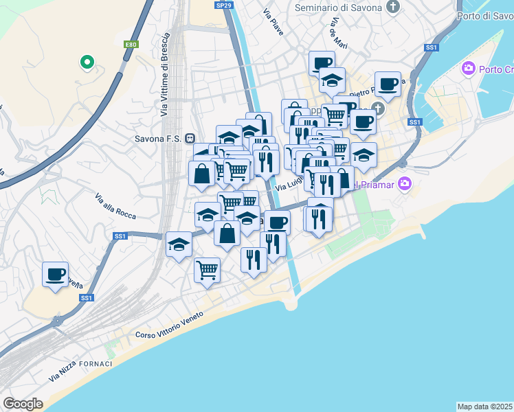 map of restaurants, bars, coffee shops, grocery stores, and more near in Savona