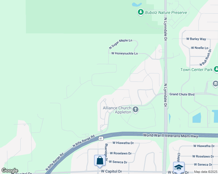 map of restaurants, bars, coffee shops, grocery stores, and more near 2869 W Warner Estates Dr in Outagamie