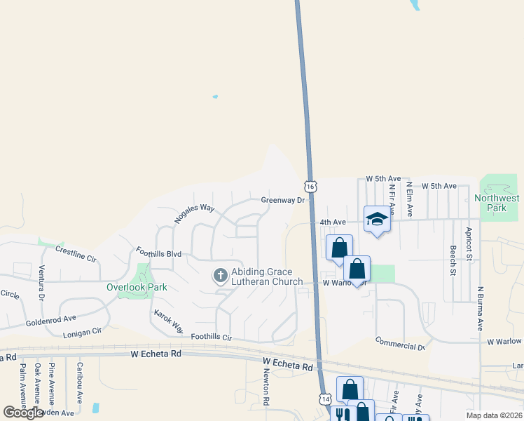 map of restaurants, bars, coffee shops, grocery stores, and more near 927 Mountain View Drive in Gillette