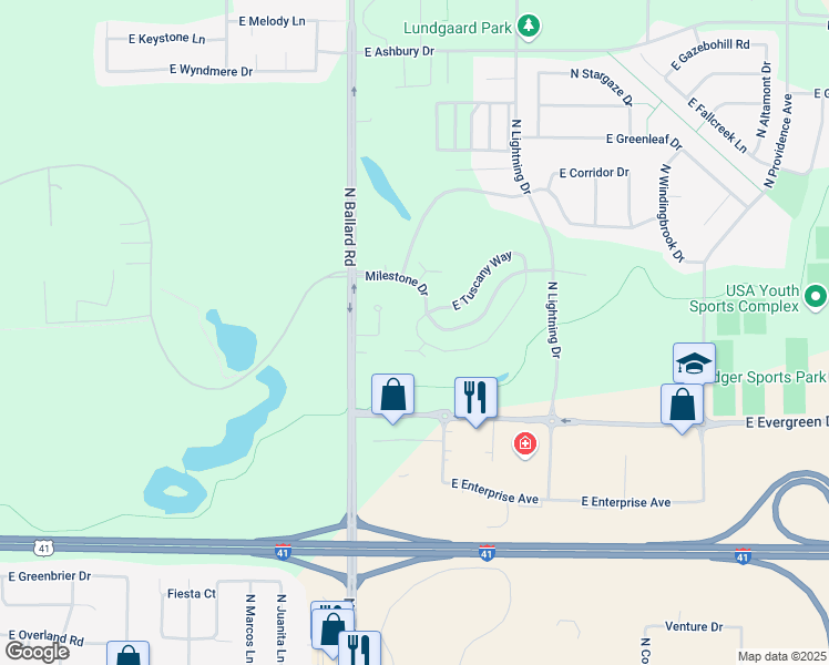 map of restaurants, bars, coffee shops, grocery stores, and more near 2137 East Sienna Way in Appleton