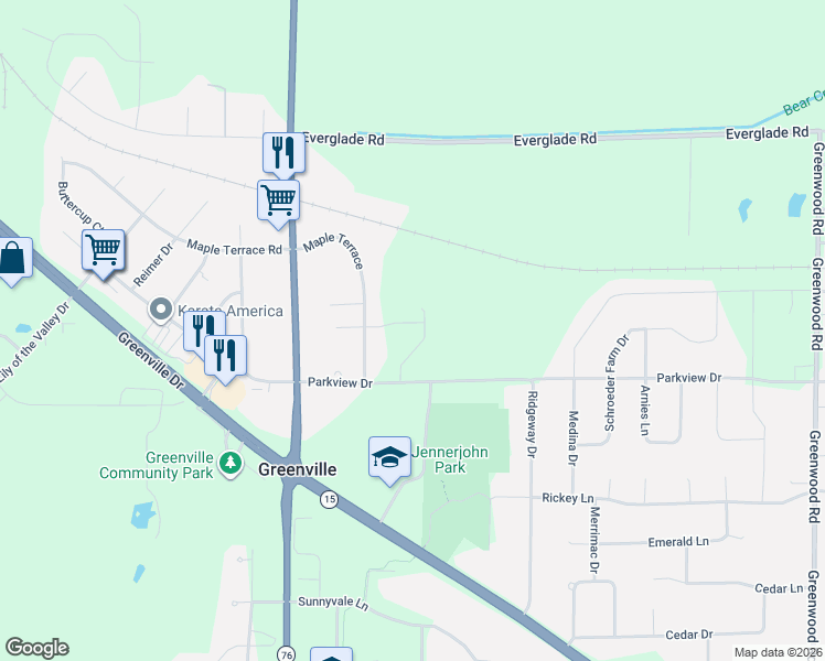 map of restaurants, bars, coffee shops, grocery stores, and more near in Greenville