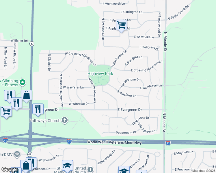 map of restaurants, bars, coffee shops, grocery stores, and more near 4216 Wedgewood Drive in Appleton