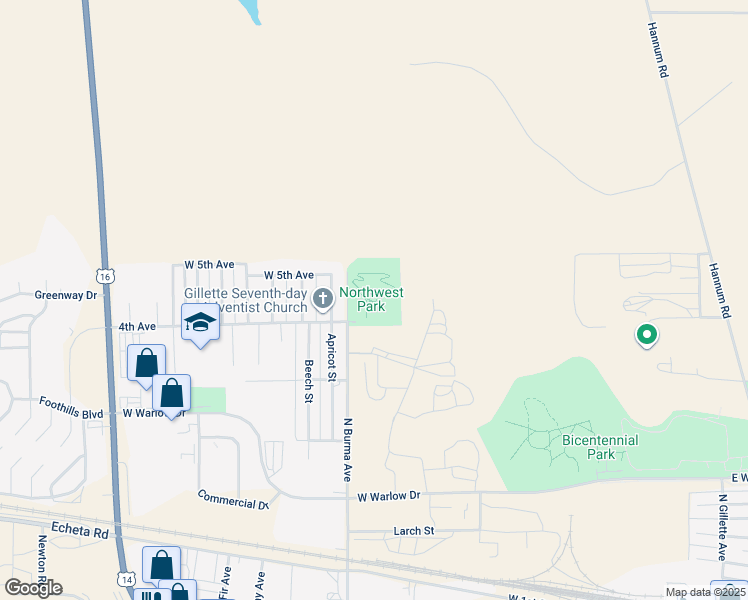 map of restaurants, bars, coffee shops, grocery stores, and more near 900 North Burma Avenue in Gillette