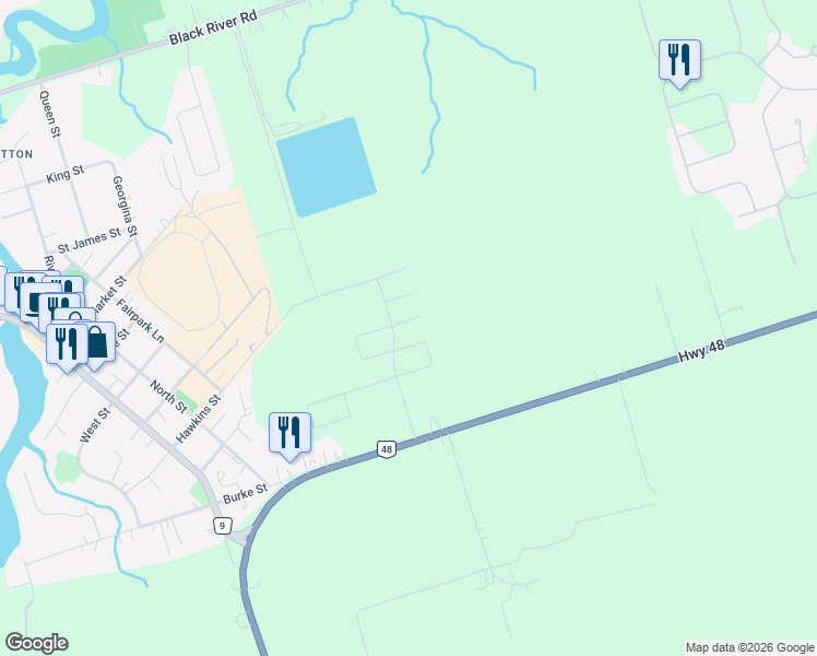 map of restaurants, bars, coffee shops, grocery stores, and more near 7 Heather Fullerton Avenue in Georgina