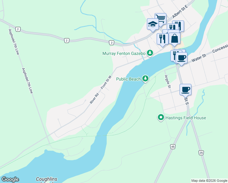 map of restaurants, bars, coffee shops, grocery stores, and more near 18 Rosecliff Court in Northumberland County