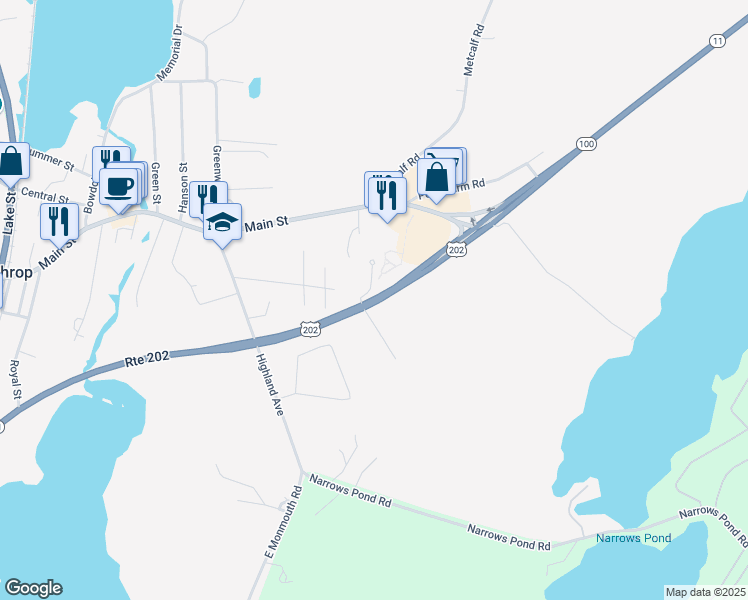 map of restaurants, bars, coffee shops, grocery stores, and more near 1704 Route 202 in Winthrop