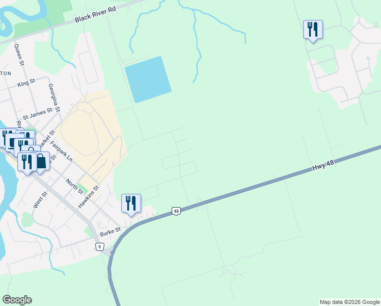 map of restaurants, bars, coffee shops, grocery stores, and more near 15 Heather Fullerton Avenue in Georgina