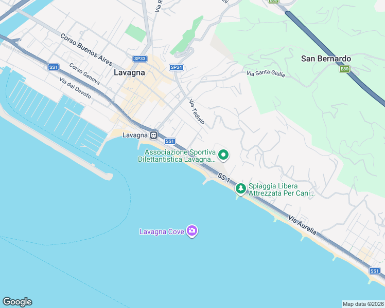 map of restaurants, bars, coffee shops, grocery stores, and more near Lungomare Labonia in Lavagna