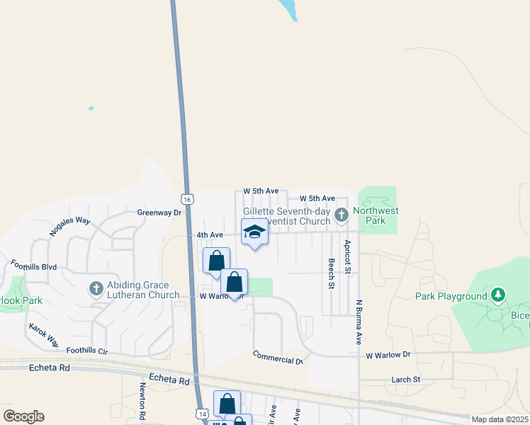 map of restaurants, bars, coffee shops, grocery stores, and more near 901 North Fir Avenue in Gillette