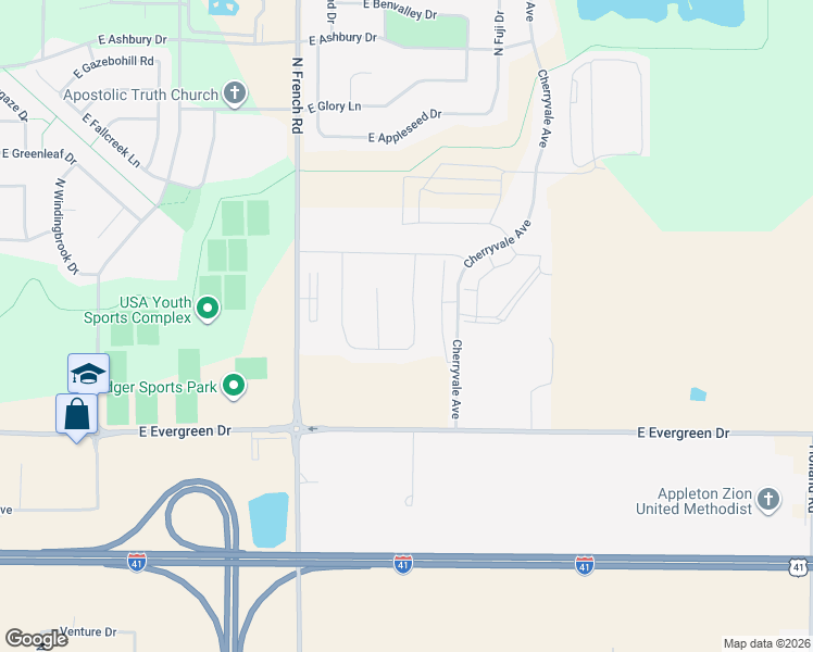 map of restaurants, bars, coffee shops, grocery stores, and more near 3500 Tulip Trail in Appleton