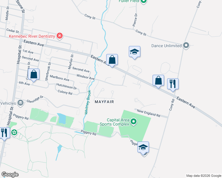 map of restaurants, bars, coffee shops, grocery stores, and more near 14 Indian Ridge Street in Augusta