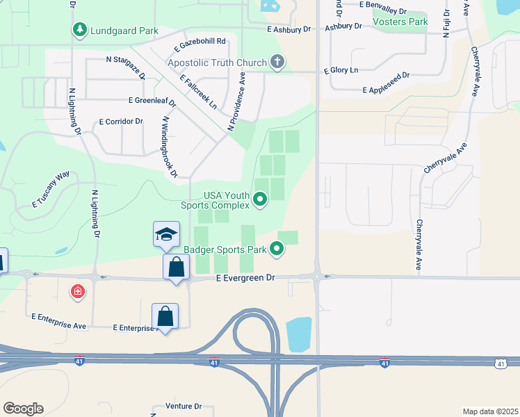 map of restaurants, bars, coffee shops, grocery stores, and more near 3300 East Evergreen Drive in Appleton