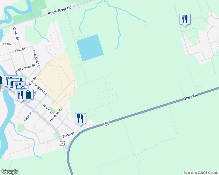 map of restaurants, bars, coffee shops, grocery stores, and more near 4 Heather Fullerton Avenue in Georgina
